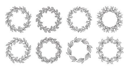 Obraz premium Elegant Botanical Wreath Collection - Decorative Floral Design Elements.