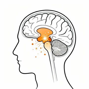 Medical illustration of the brain's cross-section, highlighting the reward system circuitry for dopamine and endorphins.