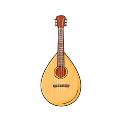 Obraz premium Acoustic mandolin lute musical instrument with a pear shaped body and six strings isolated on a white background