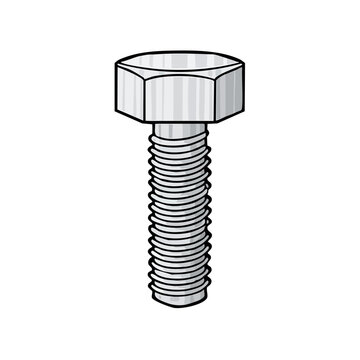 Hex Head Bolt with Threaded Shaft Illustration Metal Fastener Industrial Component