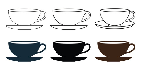 Obraz premium Coffee cup icon in outline and solid styles. Suitable for cafe and restaurant menus, coffee shops, beverage apps, breakfast concepts, kitchen interfaces, food services