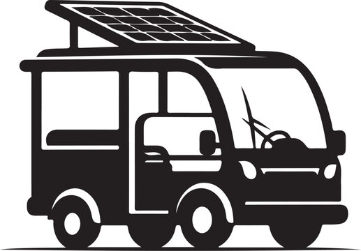 Eco friendly solar electric tuk tuk, sustainable vehicle, black silhouette, renewable energy transport