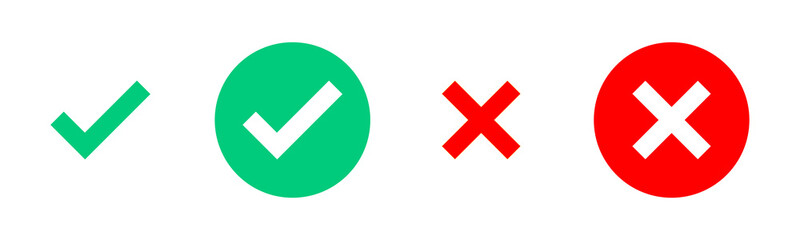Obraz premium Green Check Mark and Red Cross Icons Set Approval and Rejection Symbols PNG