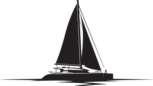 Sailboat, Catamaran, Vector Illustration, Black Sailing Boat, Ocean Icon