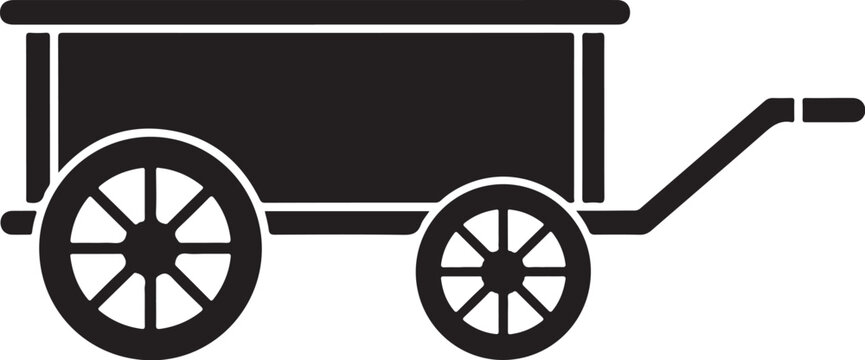 Black cart, wheelbarrow, hand truck, silhouette icon, vector graphic