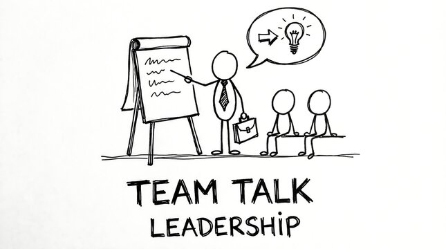 Business Leadership Concept Hand Drawn Sketch with Team Talk and Idea Lightbulb Illustration