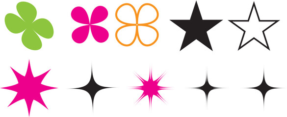 Obraz premium Collection of various colorful star and flower shapes for graphic design