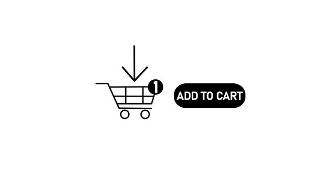 Shopping cart clicked add to cart button animation isolated on white background