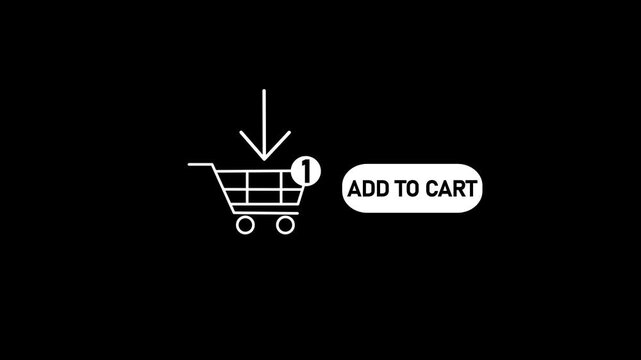 Minimalist shopping cart with downward arrow pointing towards it on black background