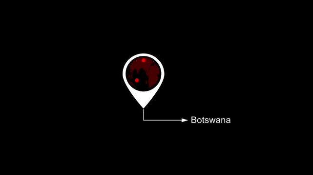 Botswana Location on World Map with Pin Marker Animation. Country GPS location tracking icon. location pin appearing. Motion graphics of country location concept