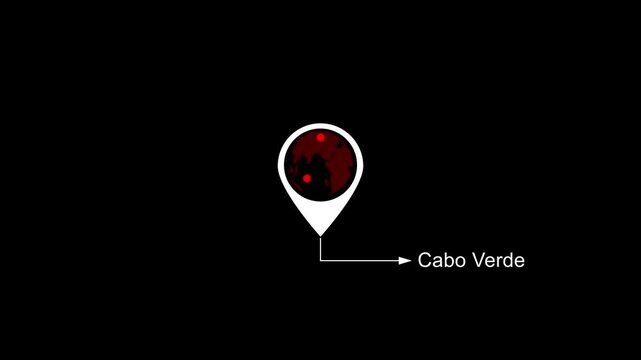 Cabo Verde Location on World Map with Pin Marker Animation. Country GPS location tracking icon. location pin appearing. Motion graphics of country location concept