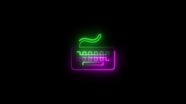 Futuristic neon holographic payment terminal with glowing card slot and chip reader in dark