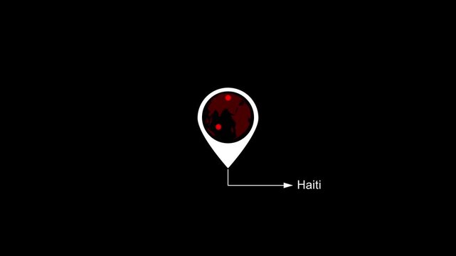 Haiti Location on World Map with Pin Marker Animation. Country GPS location tracking icon. location pin appearing. Motion graphics of country location concept