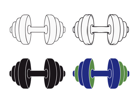 Dumbbell Vector Icon Set Minimal Outline Bold Duotone Fitness Gym Collection