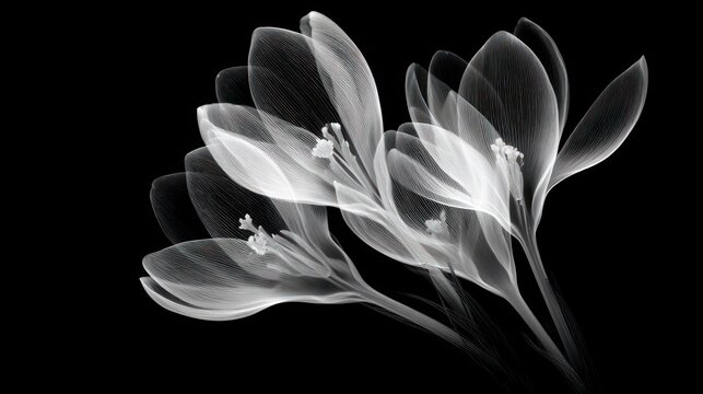 Elegant black and white floral composition delicate petals and artistic rendering