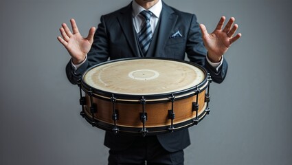 Obraz premium Magician making spinning drum lift from ground by clapping rhythm