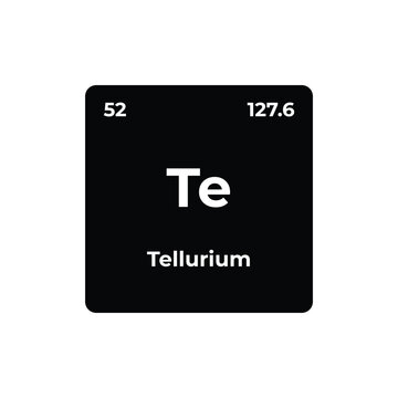 Tellurium element tile with symbol Te, atomic number 52, and atomic weight 127.6 on a black periodic table design, metalloid chemistry concept.