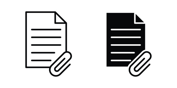 Attach document icon symbol. Icon in flat style and line. Black and white