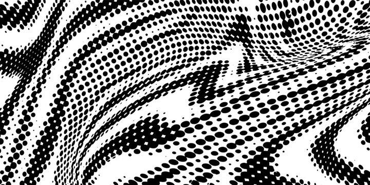 Background with irregular, chaotic dots, points, circle. Abstract monochrome pattern. Black and white color.
