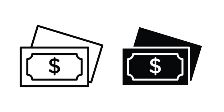 Cash money icon symbol. Icon in flat style and line. Black and white
