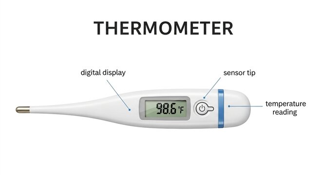 Digital Thermometer Showing 98.6&Acirc;&deg;F: Medical Device for Temperature Measurement
