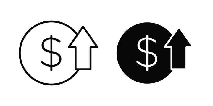 Cost increase icon symbol. Icon in flat style and line. Black and white