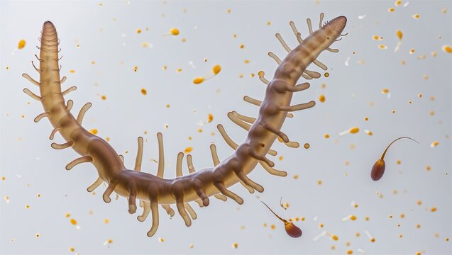 Microscopic amoeba in motion with pseudopods extended, floating shape on white background