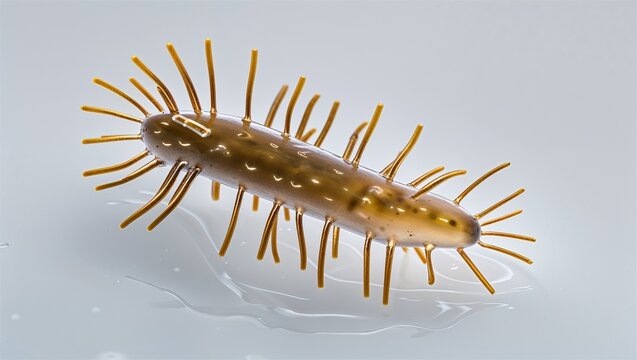Microscopic ciliate protozoan with beating cilia visible, ovoid form on white background