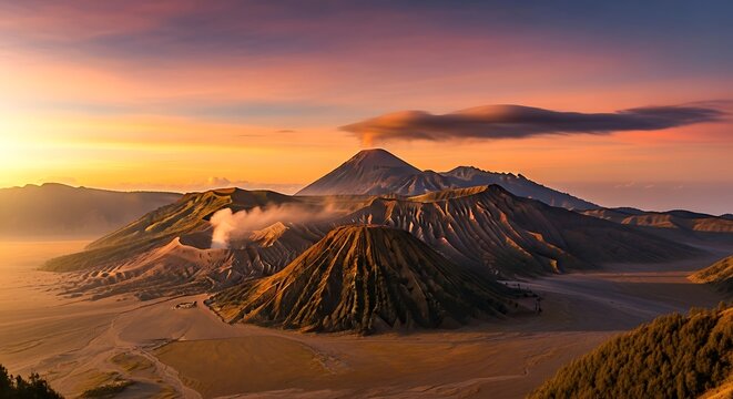 Majestic Volcanic Landscape at Sunrise - A Breathtaking View.