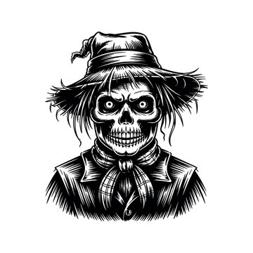 A spooky vintage pirate skull and crossbones vector illustration featuring a grunge gothic design with a tattered hat and wings for a scary Halloween tattoo or horror symbol