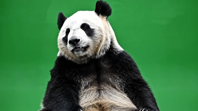 Giant panda bear sitting alone.