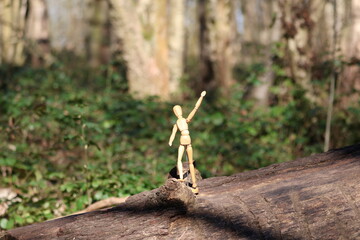 Fototapeta premium wooden mannequin in the woods.