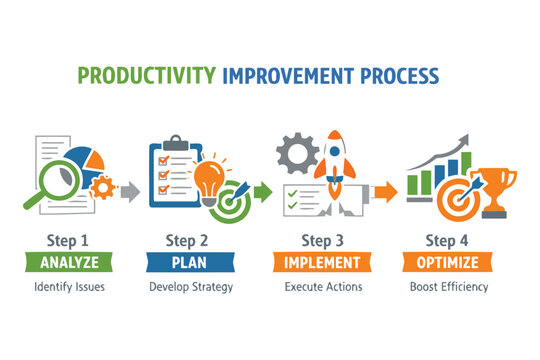 A four-step process for enhancing workplace productivity improvement Vector