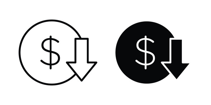 Lower cost icon symbol. Icon in flat style and line. Black and white