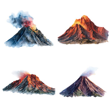 Watercolor planets - volcano watercolor isolation on transparent illustration format , in PNG flie..