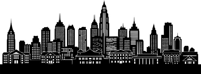 Obraz premium Modern City Skyline Silhouette - Urban Landscape Vector Illustration