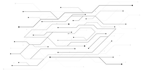 Obraz premium Futuristic digital circuit board pattern, black and white technology background vector, abstract electronic motherboard lines and nodes