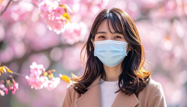 花粉症対策でマスクの女性