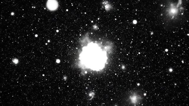Densely scattered white dots and microscopic particles floating across a solid black background, creating a cinematic star field effect or textured dust overlay for video compositing.