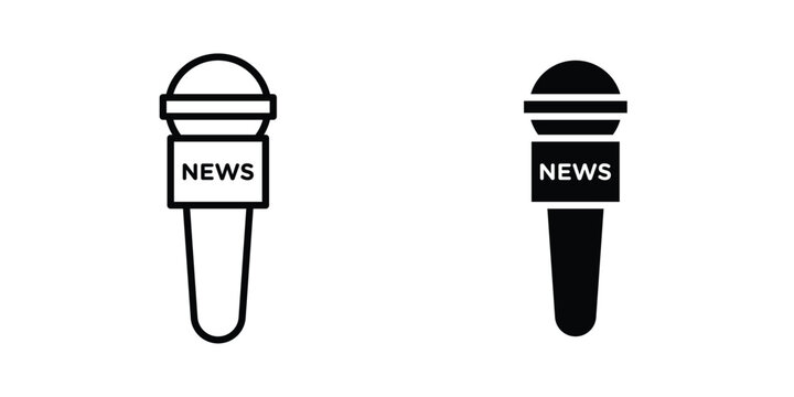 Press Microphone icon symbol. Icon in flat style and line. Black and white