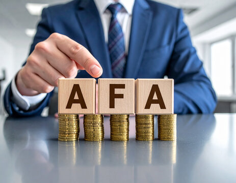 AfA : Absetzung für Abnutzung - Geschäftsmann zeigt auf das Wort "AfA"