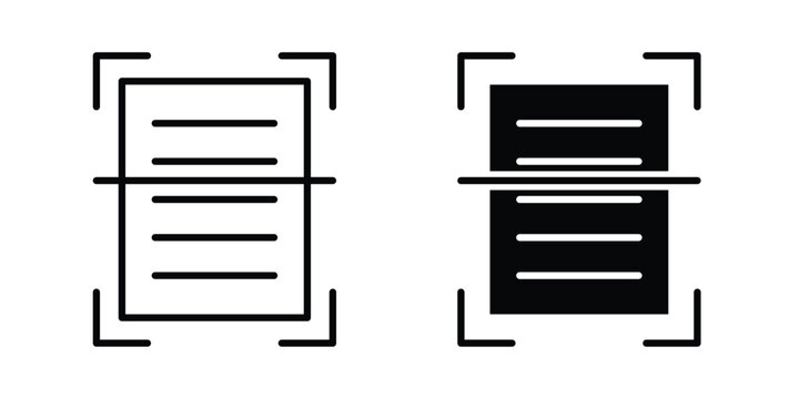 Scan documents icon symbol. Icon in flat style and line. Black and white