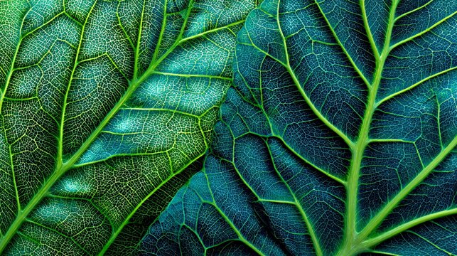 Luminous Leaf Veins: Macro Texture of Green Botanical Patterns