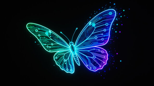 Neon Circuit Butterfly with Digital Aesthetic