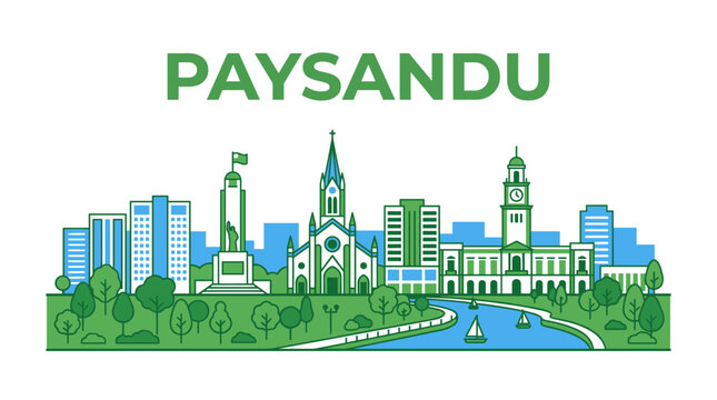 Paysandu Uruguay city skyline landmarks and river flat vector illustration