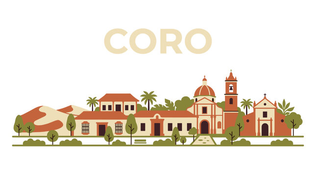 Santa Ana de Coro Venezuela city skyline with colonial architecture flat design vector illustration