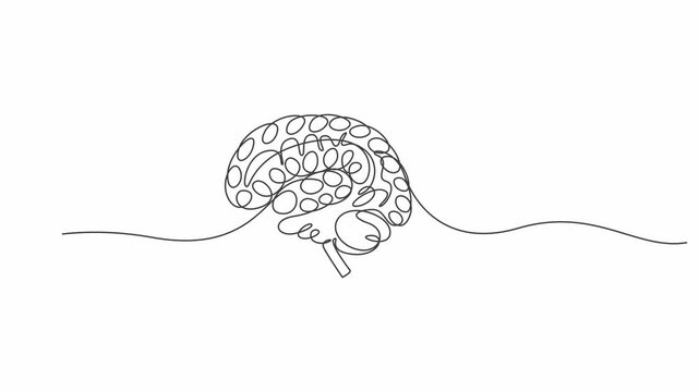 Continuous line of human brain, minimalist mental health and neuroscience concept animation mind psychology