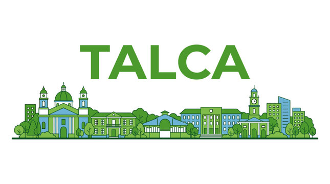 Talca Chile city skyline landmark linear vector illustration isolated on white background