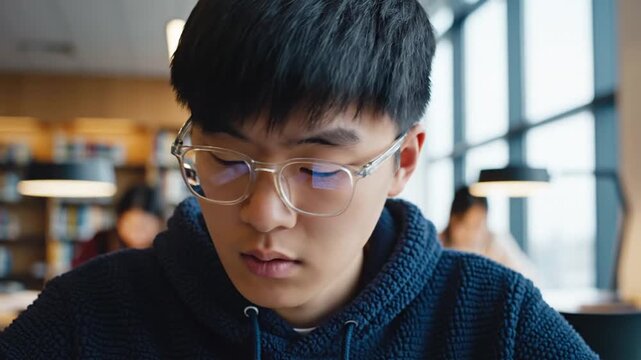 Concentrated young man looking at code reflection in glasses