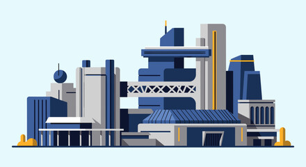 Obraz premium Stylish graphic of a modern office building against a light blue backdrop. Ideal for business presentations, website design, or social media marketing